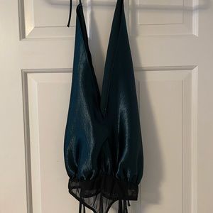 FREE PEOPLE X INTIMATELY teal halter body suit
